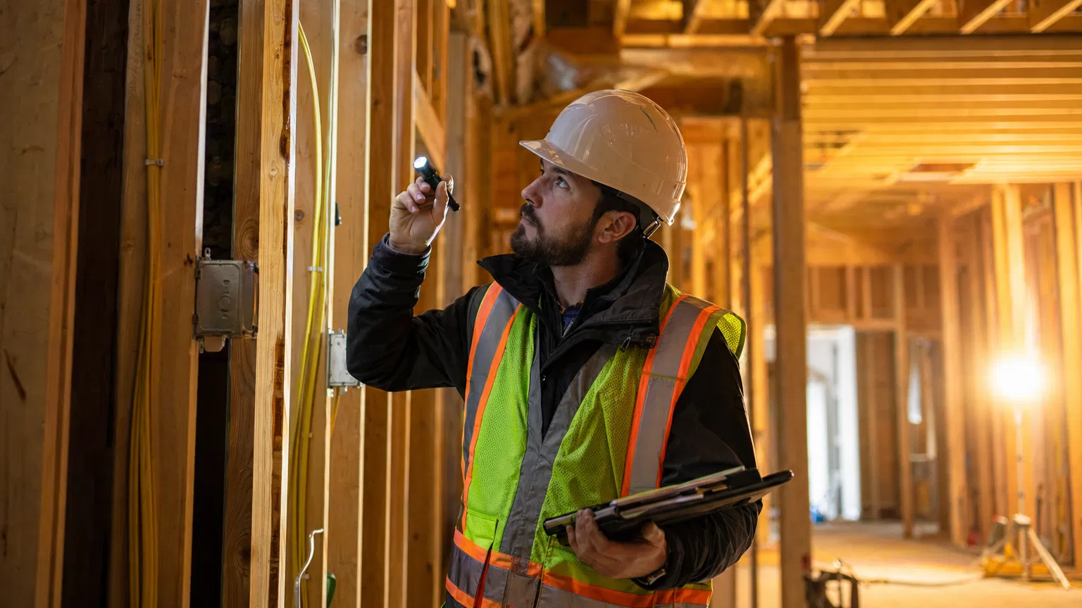 Licensed inspector examining construction
