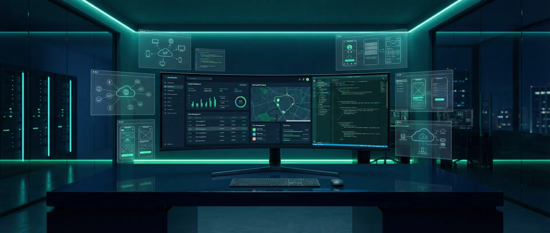 Rodovia noturna com luzes de veículos