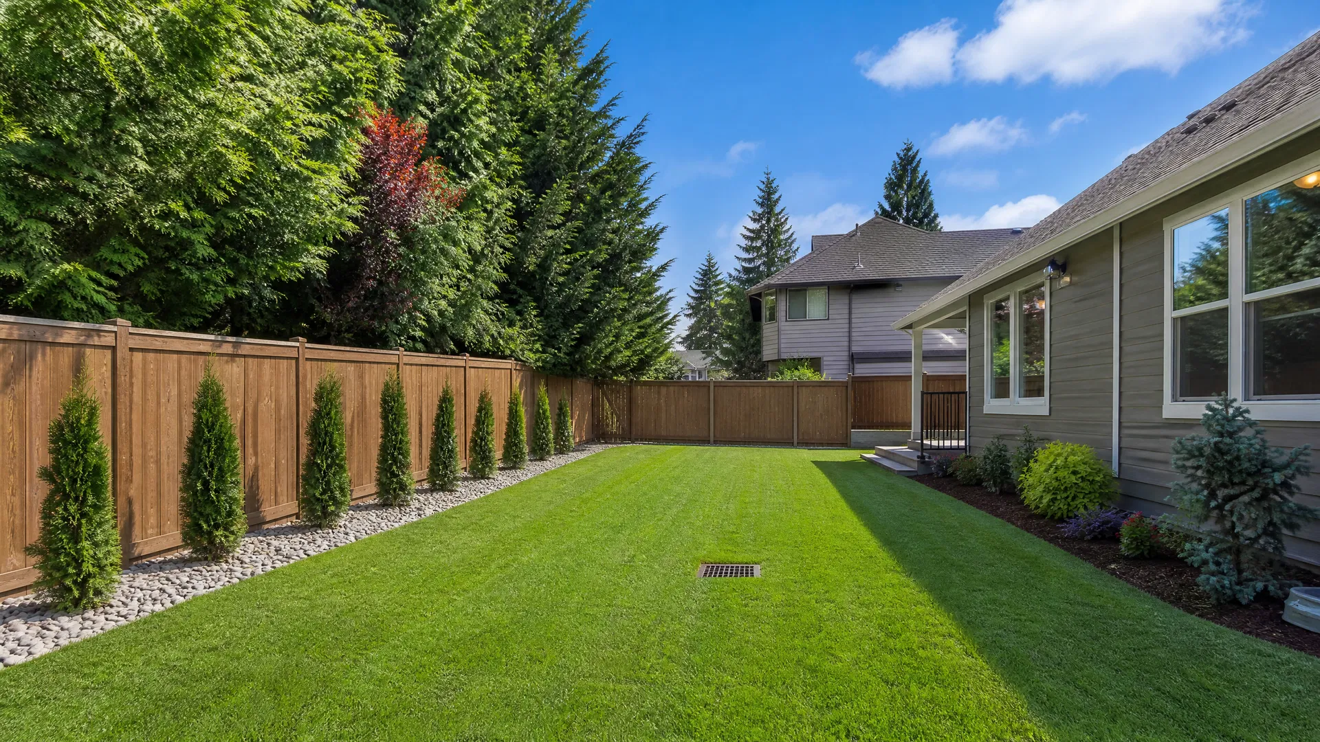 Dry yard after drainage installation
