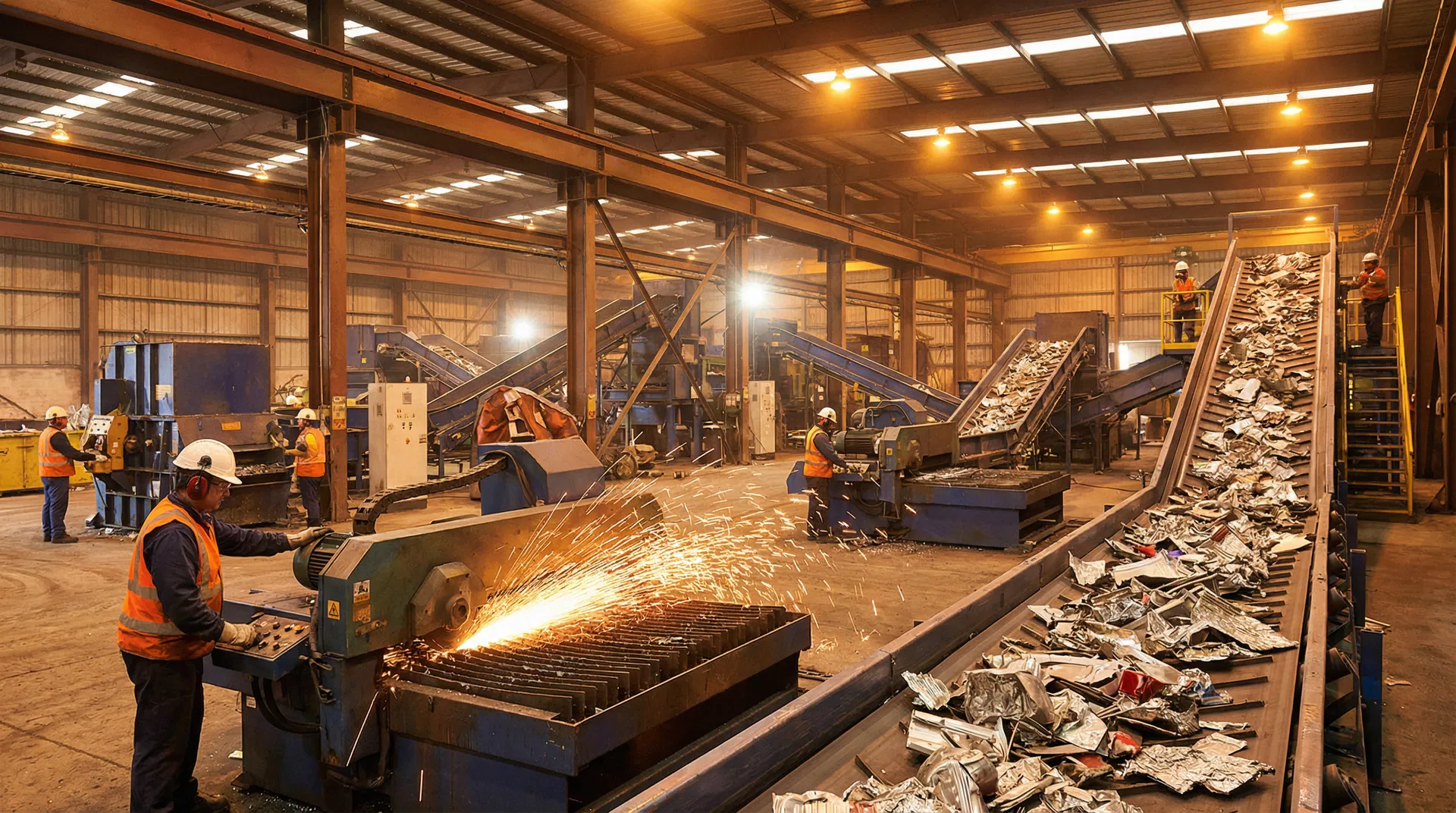 Interior de fábrica de reciclagem de metais