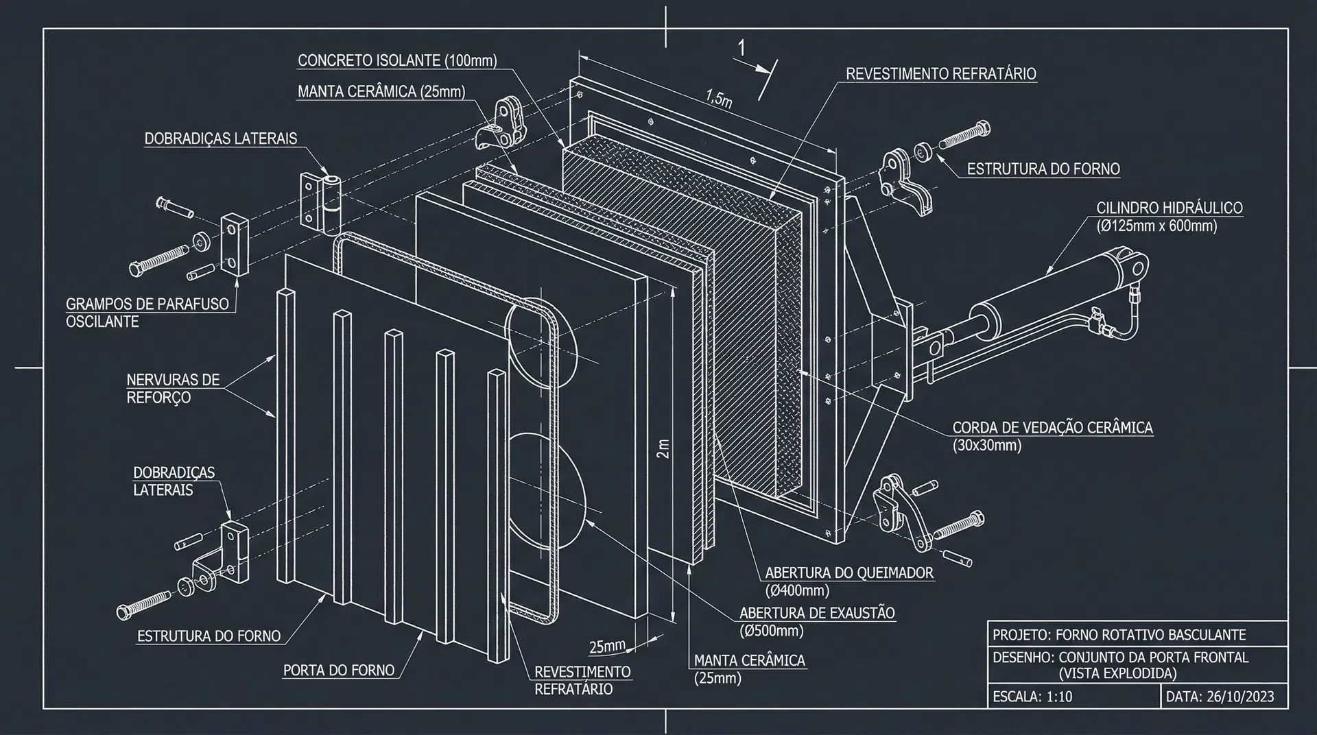 DES-06 — Porta Frontal + Relevo (Vista Explodida)