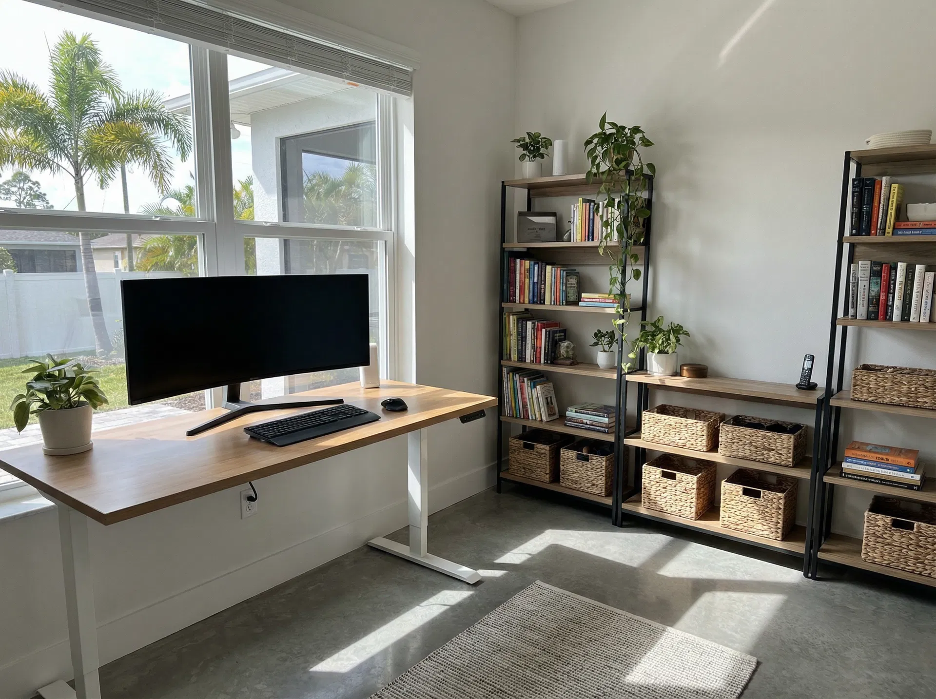 Clean organized home office with modern desk in Lake Nona Orlando after e-waste removal