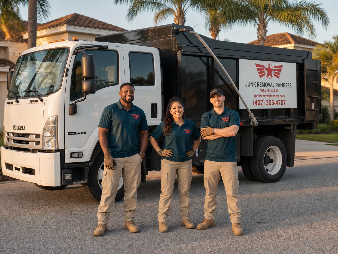 Junk Removal Rangers crew ready for pickup in an Orlando neighborhood