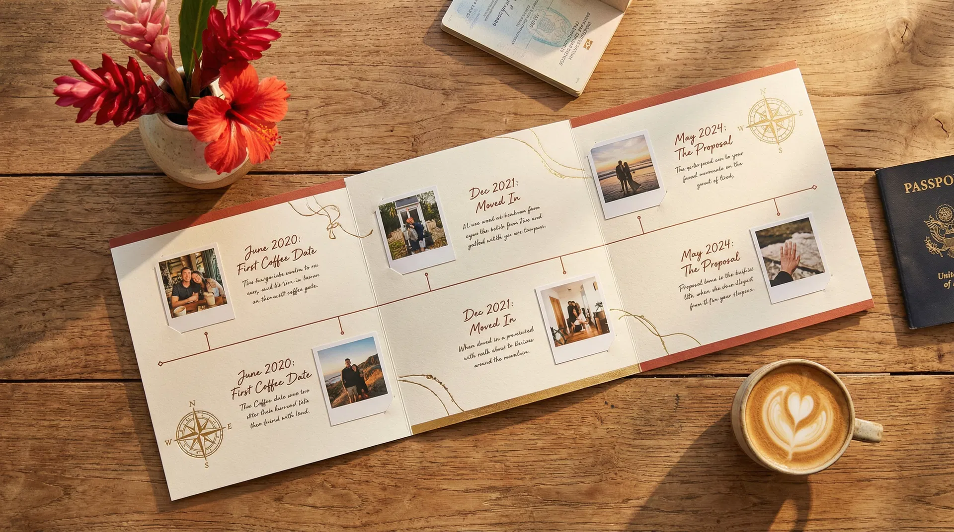 A beautifully designed relationship timeline document