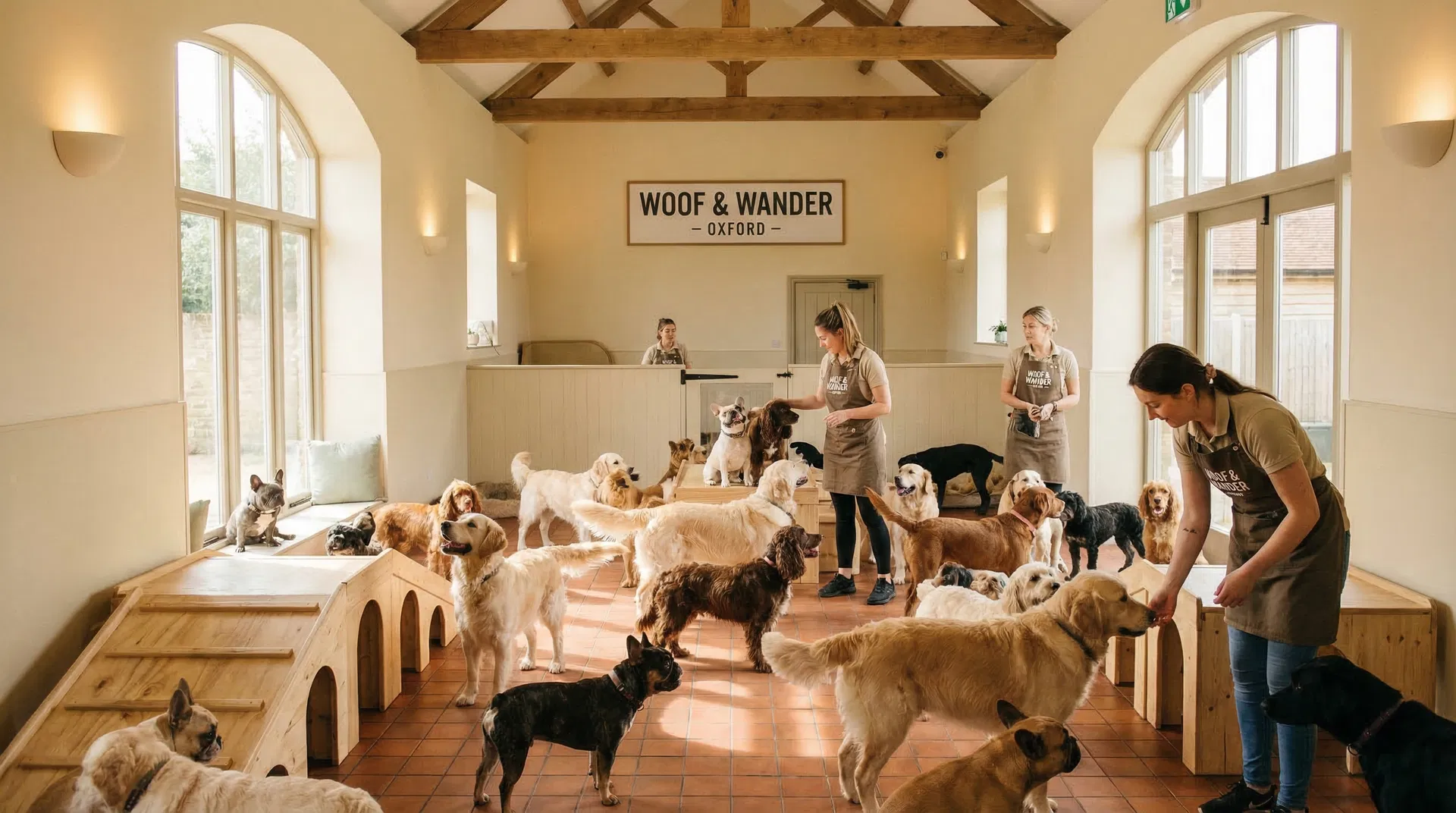 Happy dogs in a warm, professional Oxford daycare facility