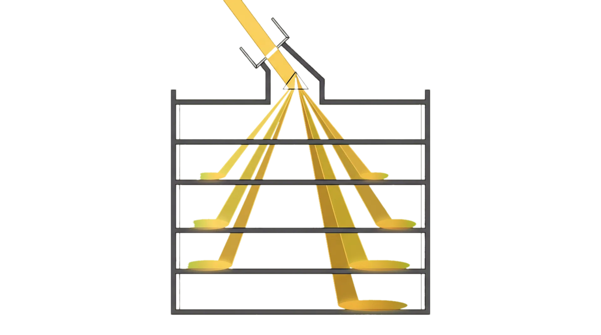 Sunscoop: one beam of light refracted to every floor