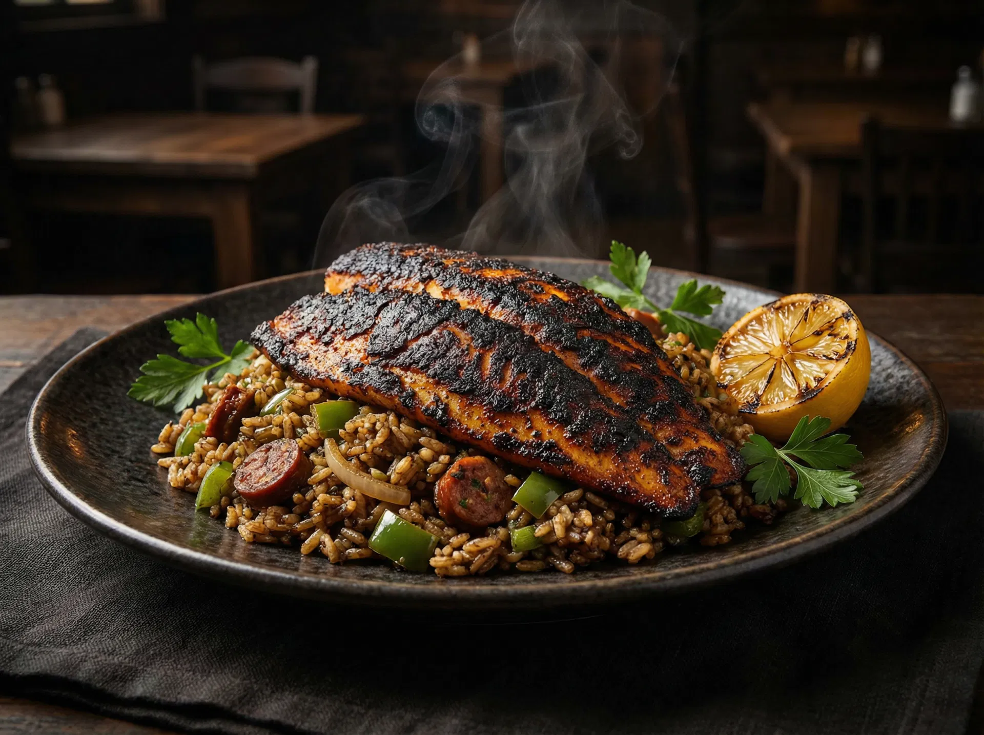 Blackened Catfish & Dirty Rice