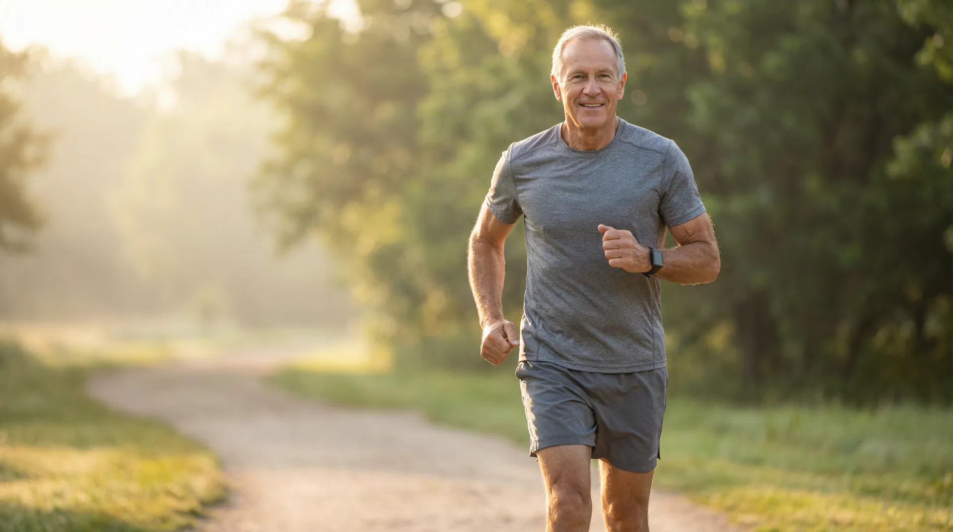 Active senior jogging in park