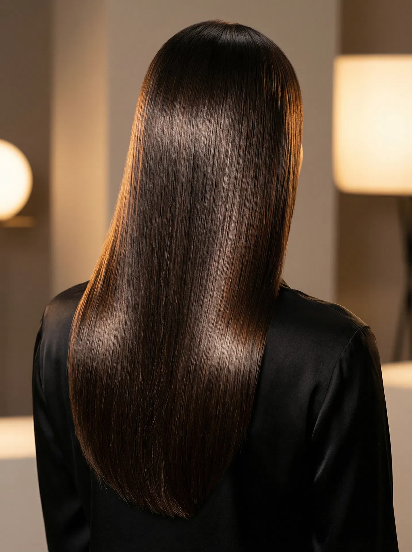 Sleek straight hair with mirror shine