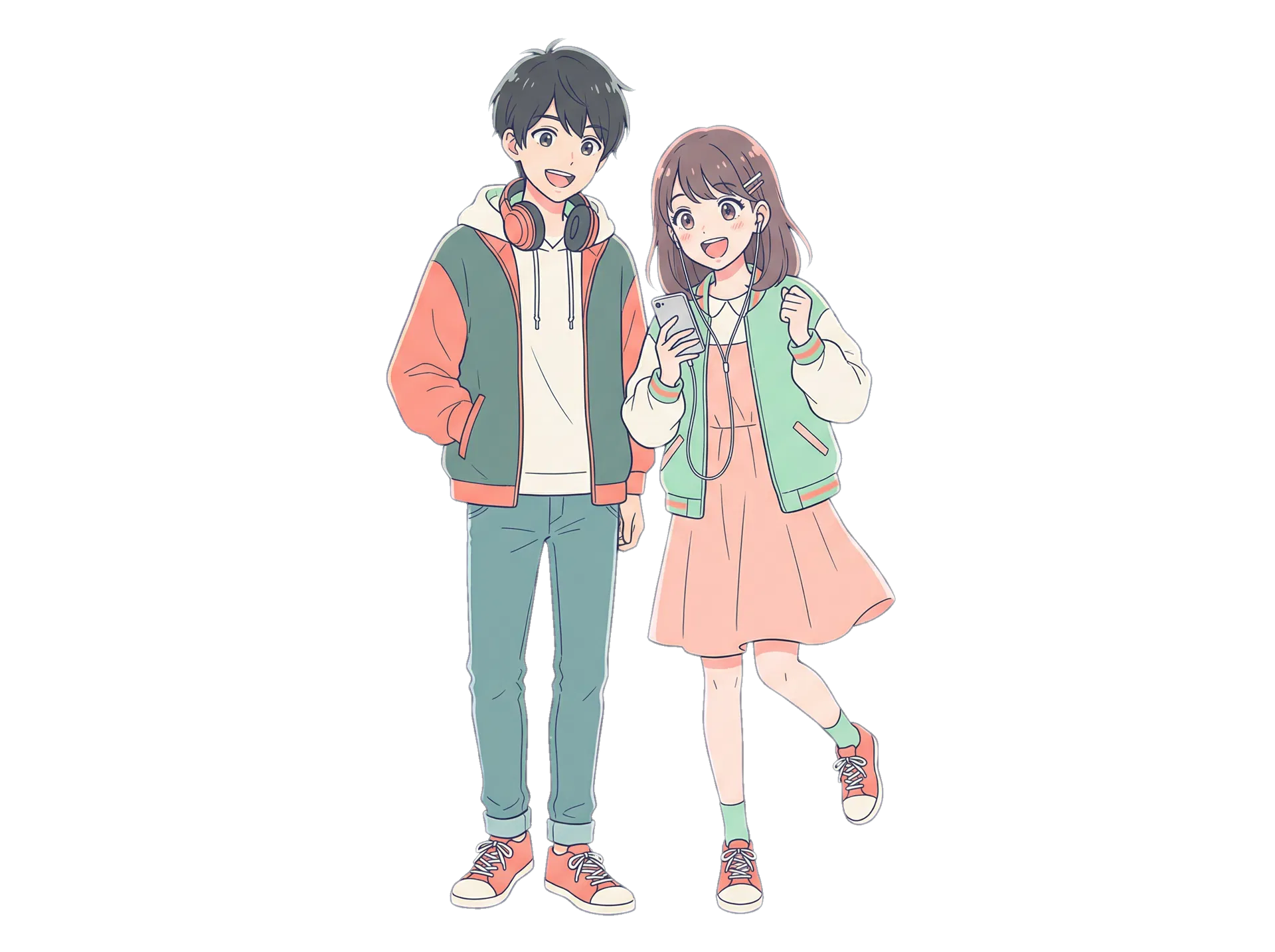 歌ってみたを楽しむ男女のイラスト