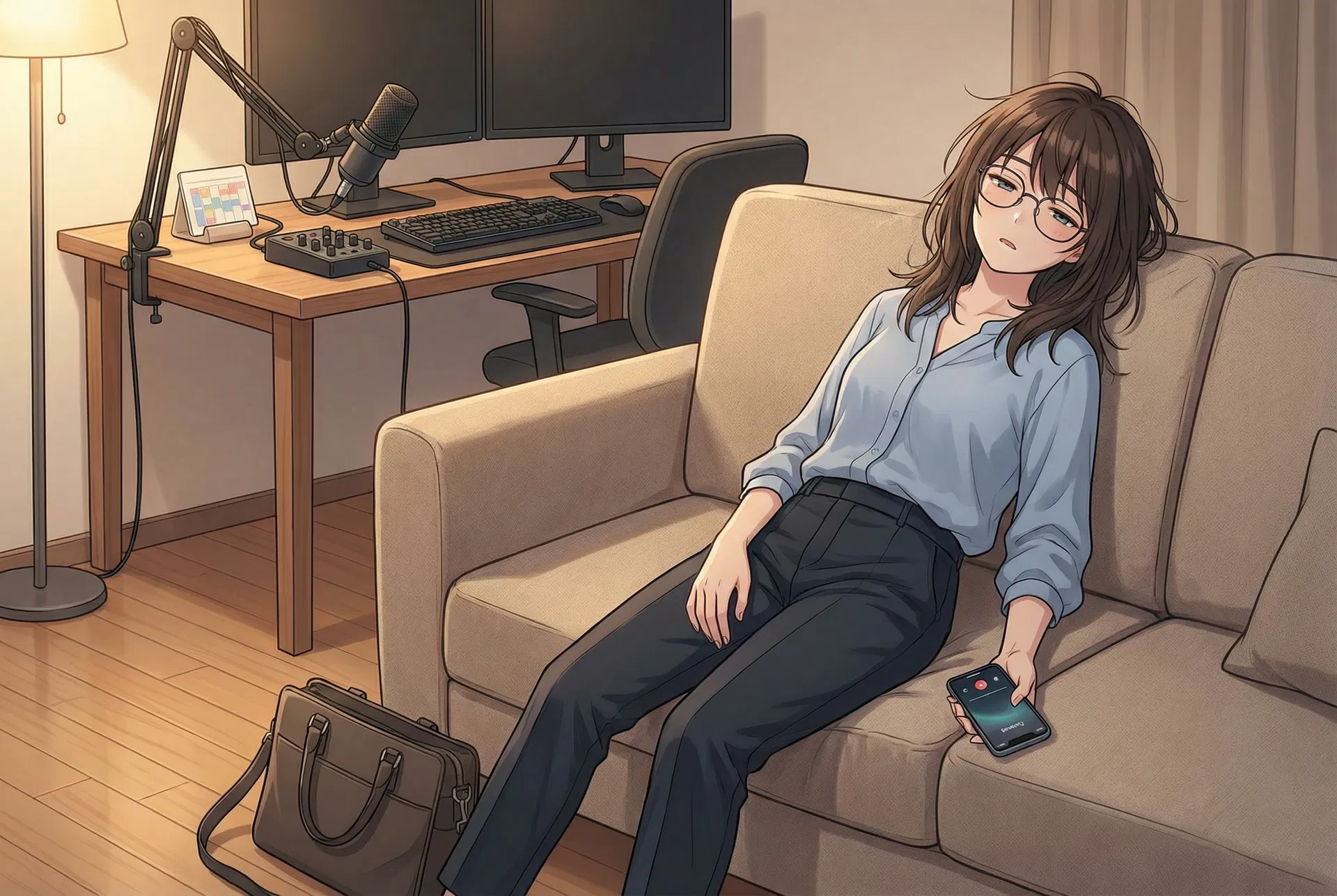 仕事終わりで疲れてソファに沈む