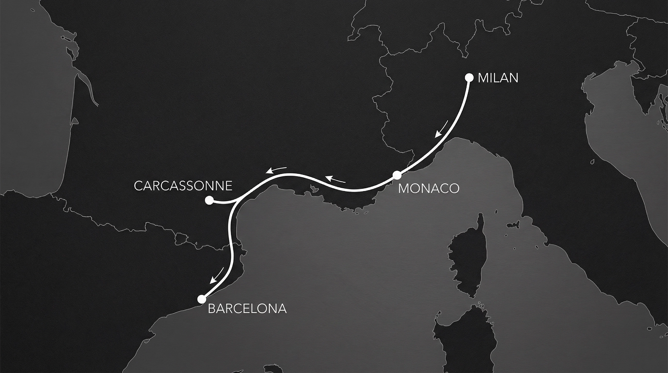 Rally route map - Milan to Barcelona
