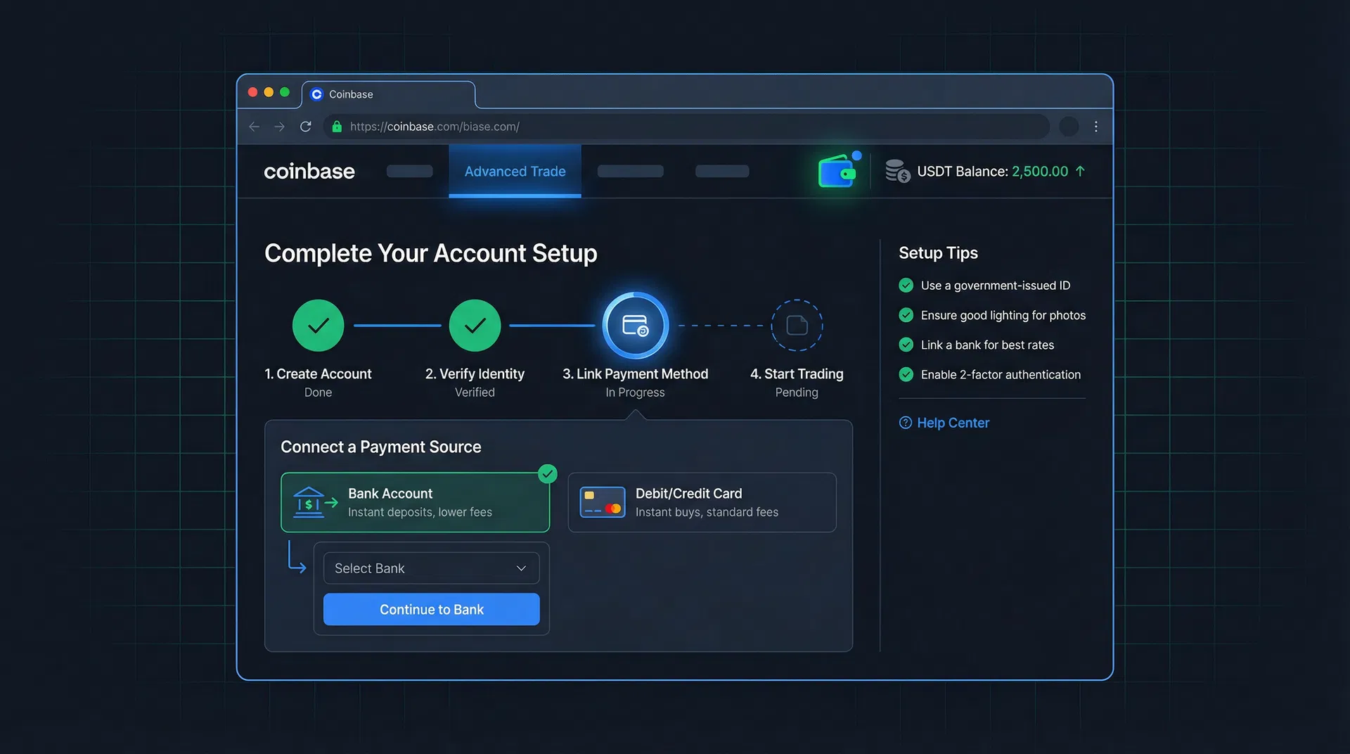 Coinbase account setup