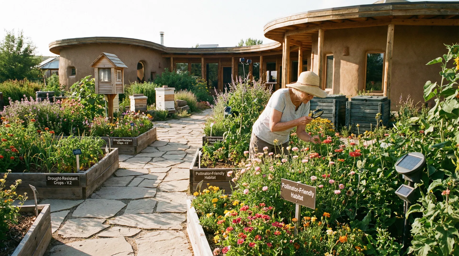 Scientific garden with botanical experiments and research plots