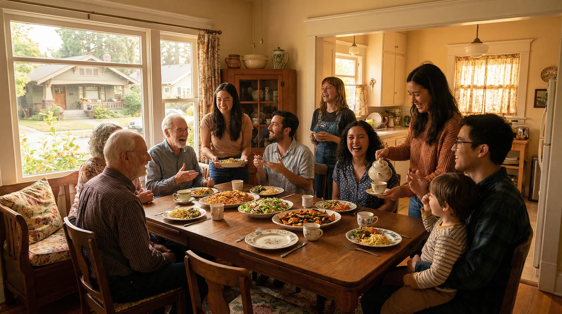 Neighbours gathering for a shared meal