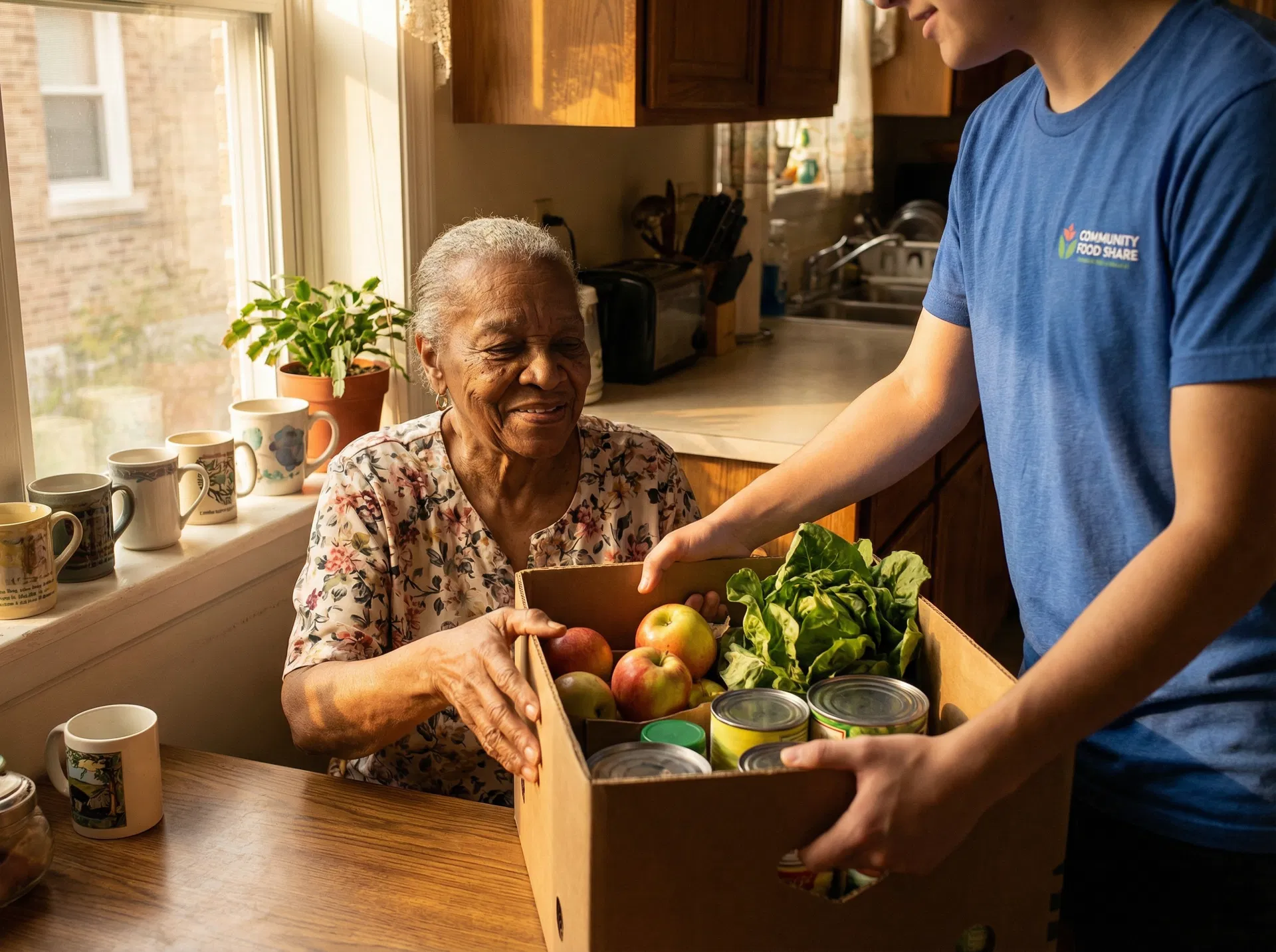 Volunteer delivering food to senior