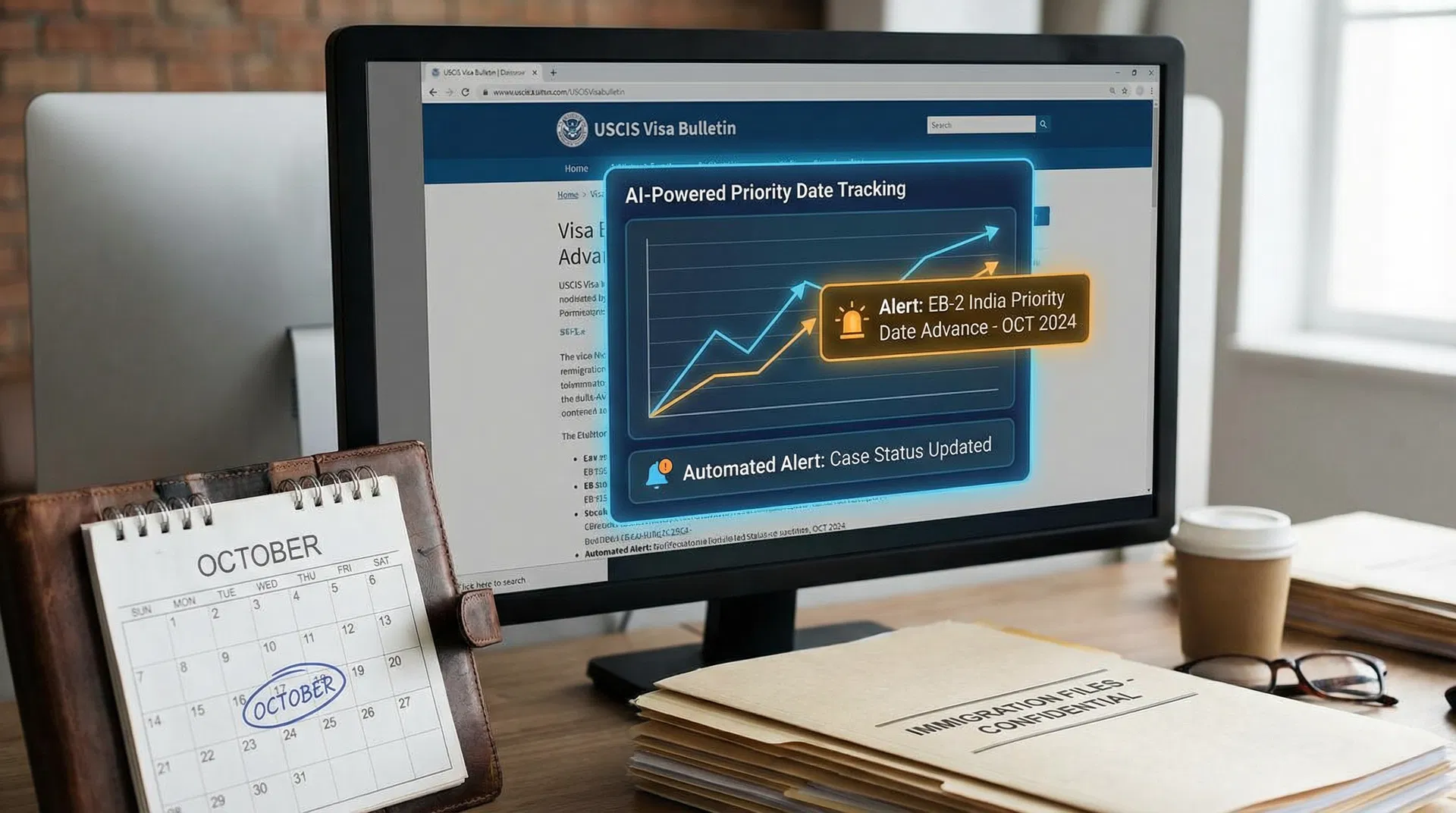 An abstract image depicting data flowing through a digital network, symbolizing AI's role in tracking and managing complex immigration data like visa bulletins and priority dates.