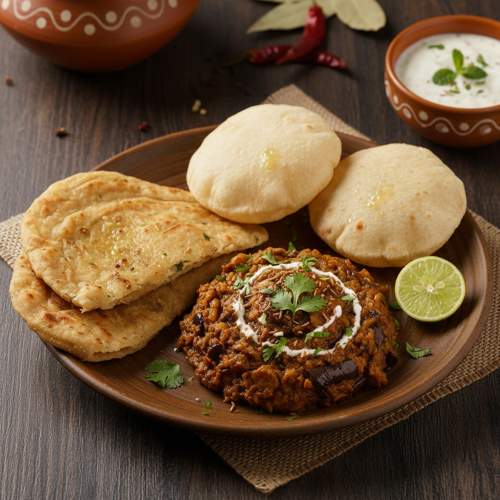 Baingan Bharta With Phulka/Paratha