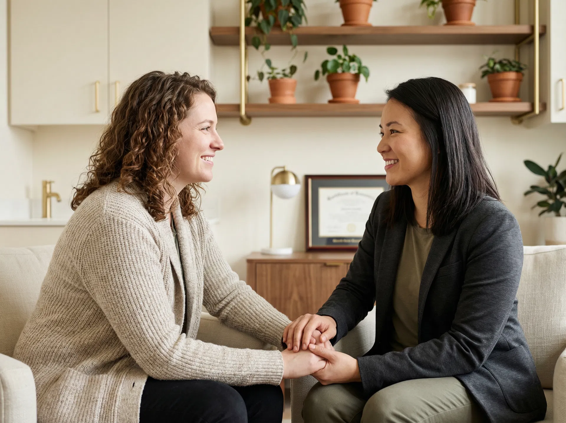 Casal feminino feliz em consulta de reprodução assistida