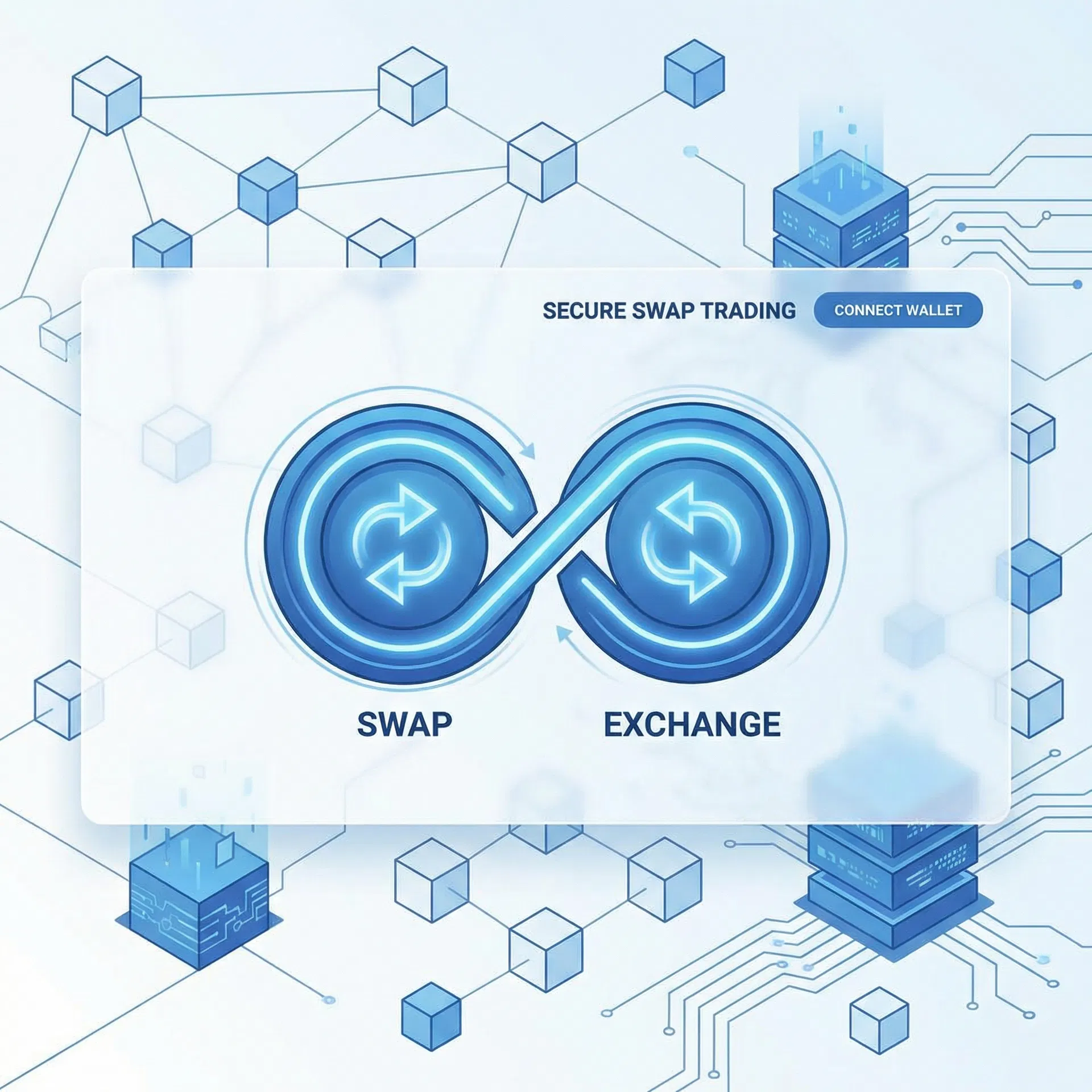 Cryptocurrency swap exchange interface with secure trading on blockchain