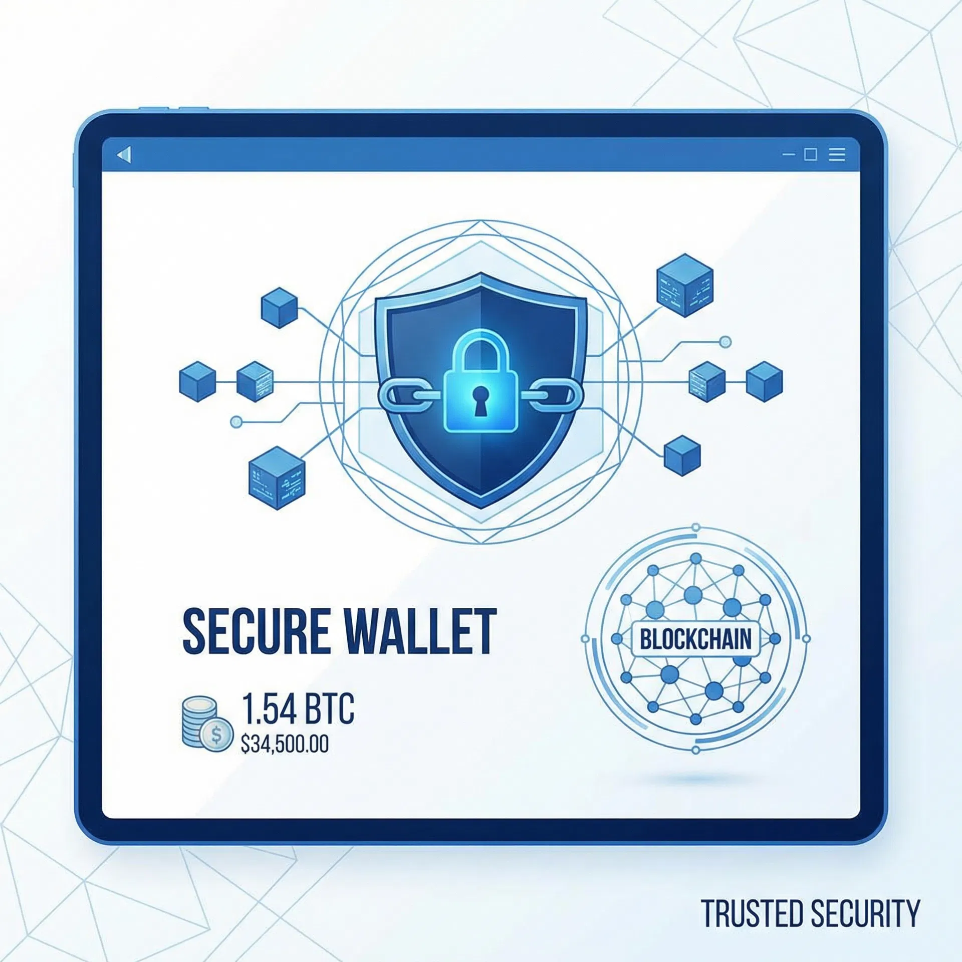 Secure blockchain wallet with Bitcoin and cryptocurrency security features
