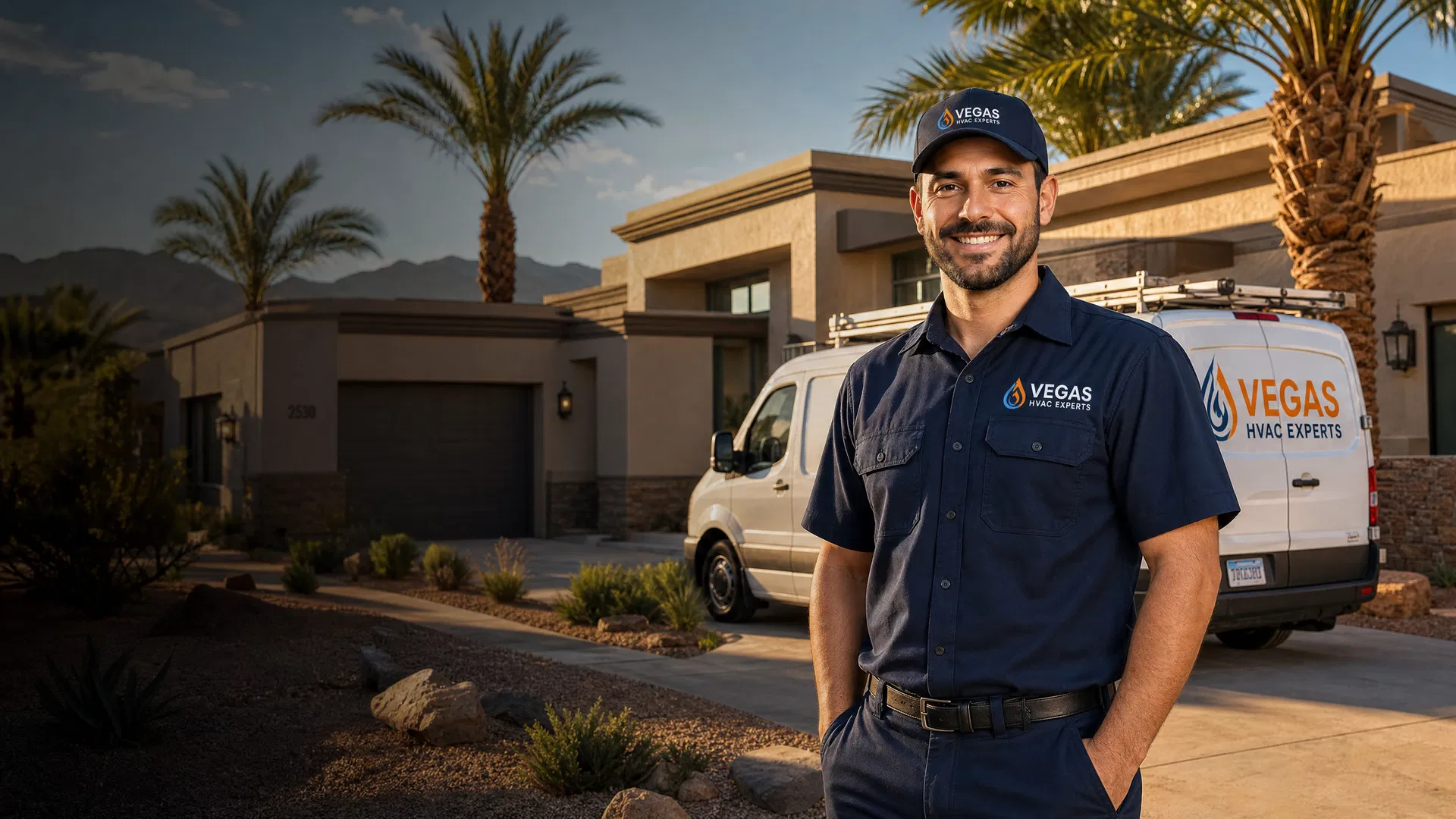 HVAC technician servicing air conditioning unit in Las Vegas