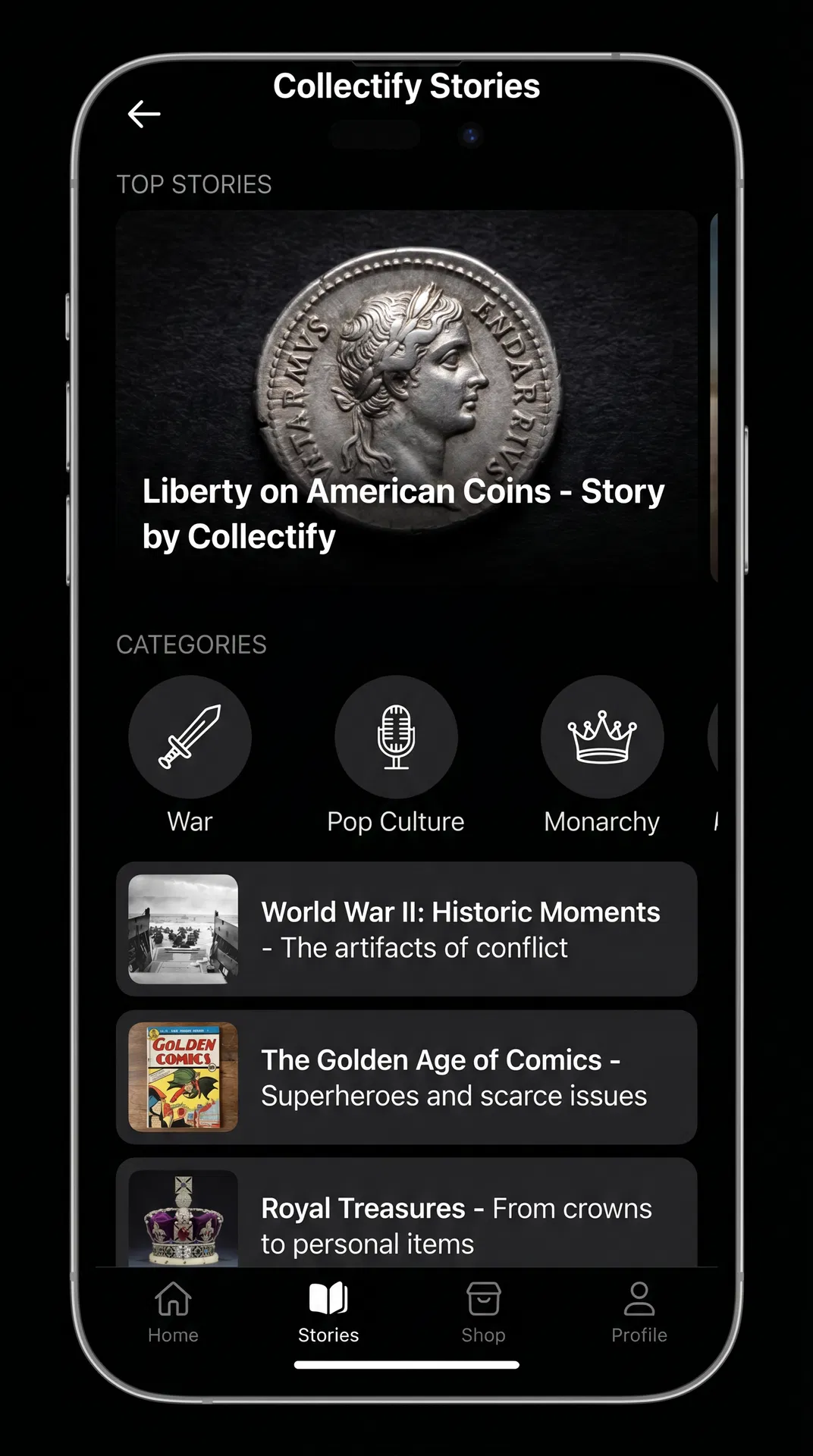 Collectify app stories screen