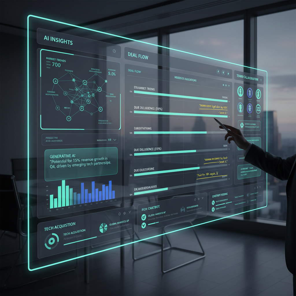 modern deal room dashboard showing AI insights and human expert annotations