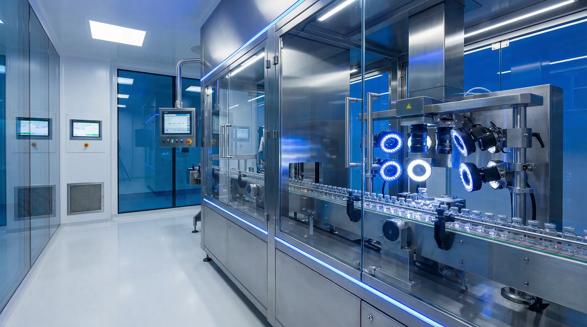 Automated visual inspection equipment in a pharmaceutical cleanroom