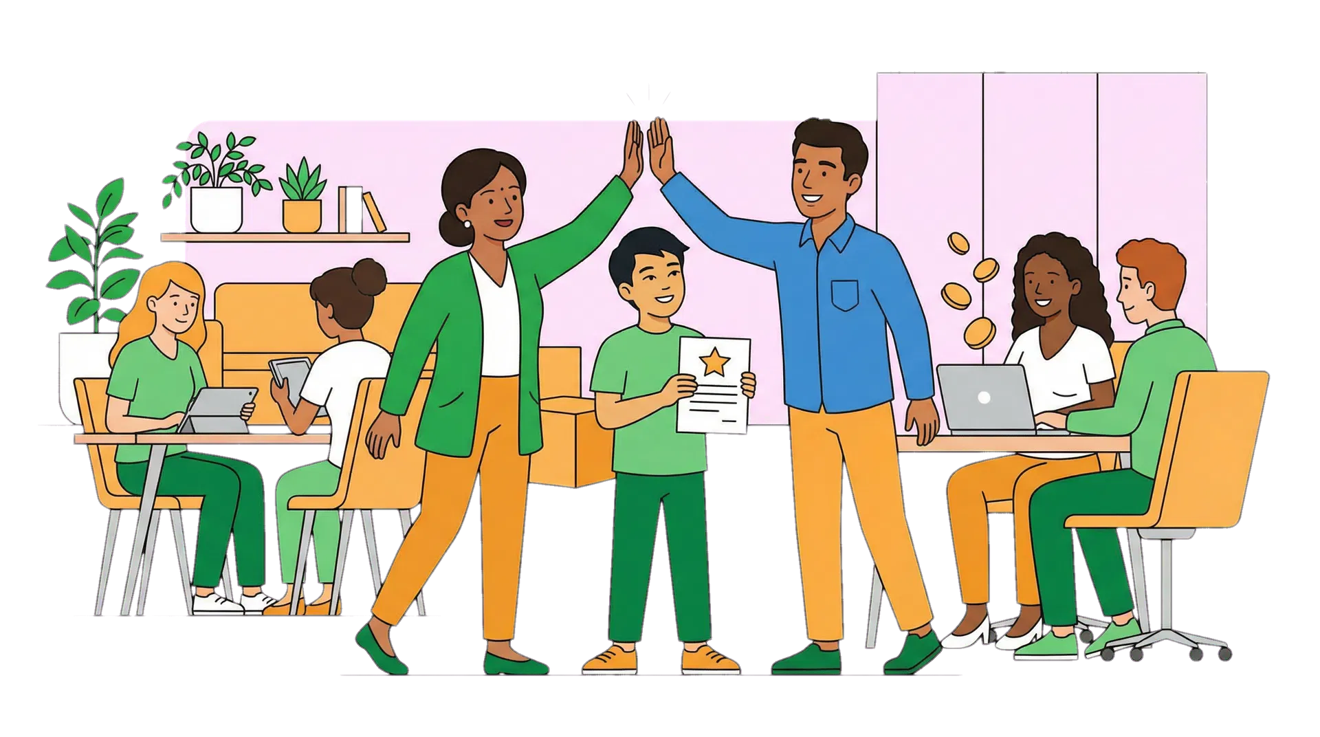 Diverse team of learners studying and earning together