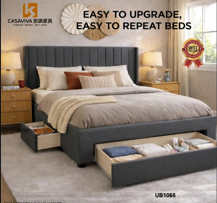 Three Drawers Storage Upholstered Ded