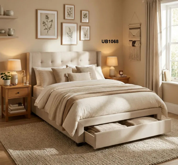 One Drawer Storage Upholstered Bed