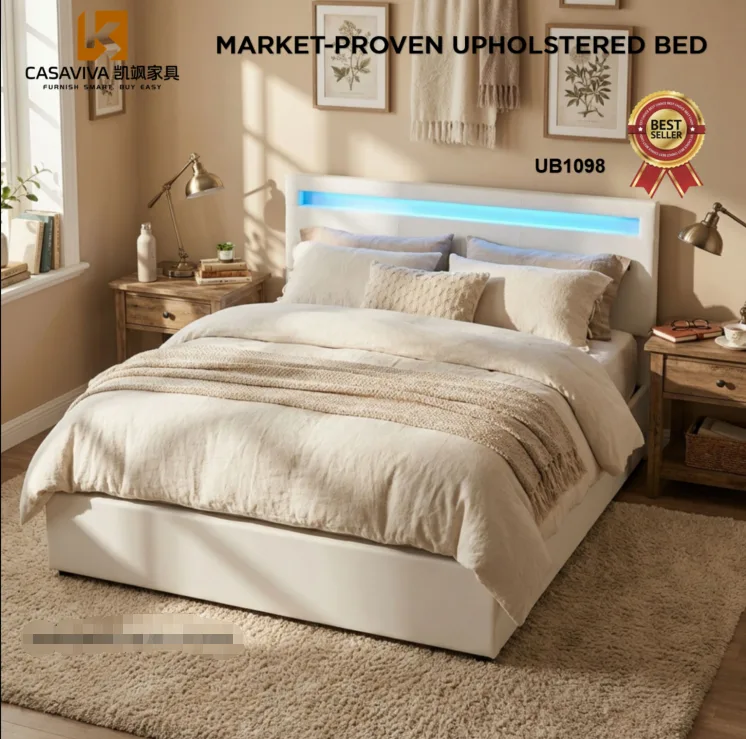 LED Gas Lift Upholstered bed