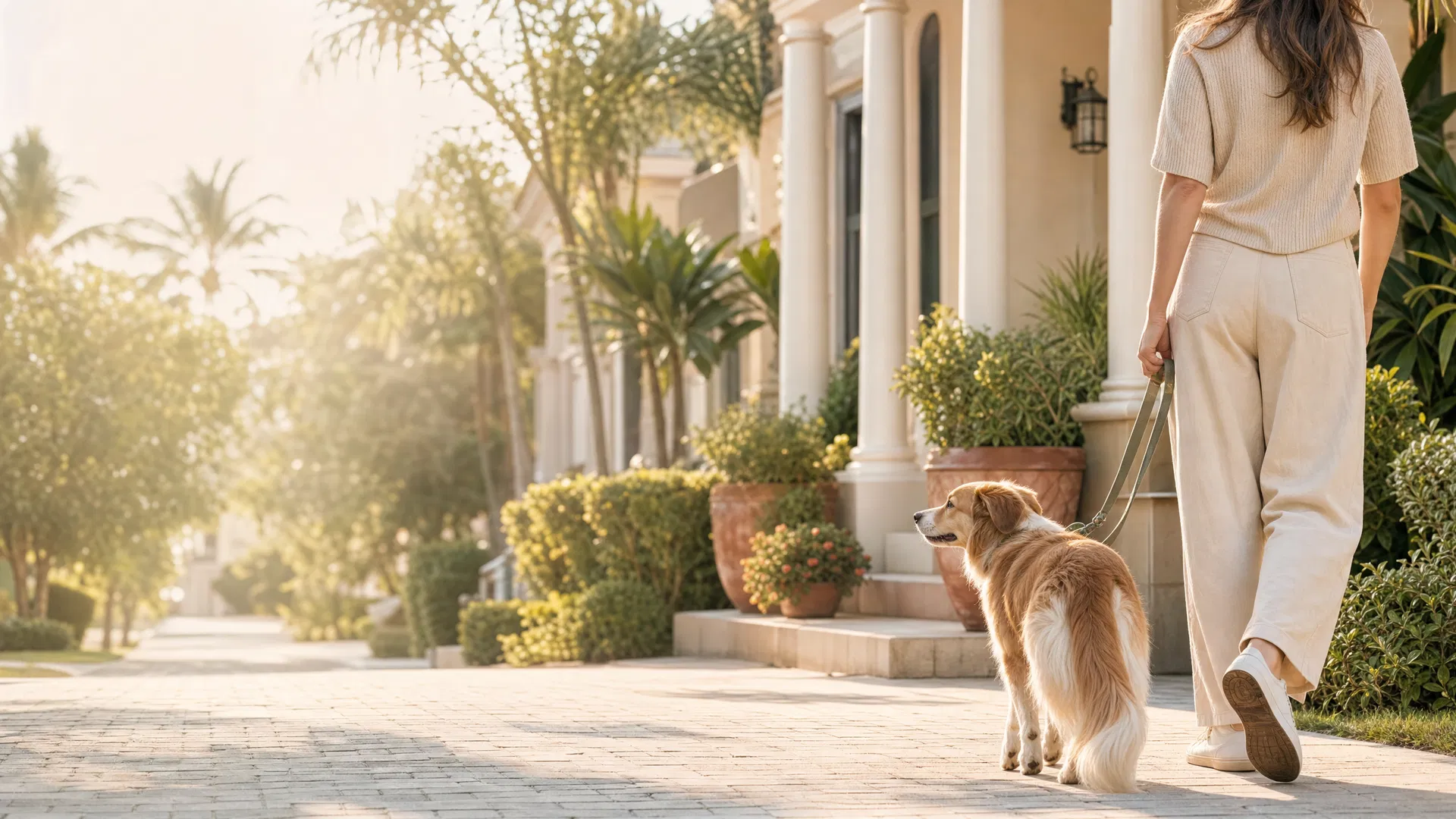 Calm Tampa pet care visit in a sunlit neighborhood