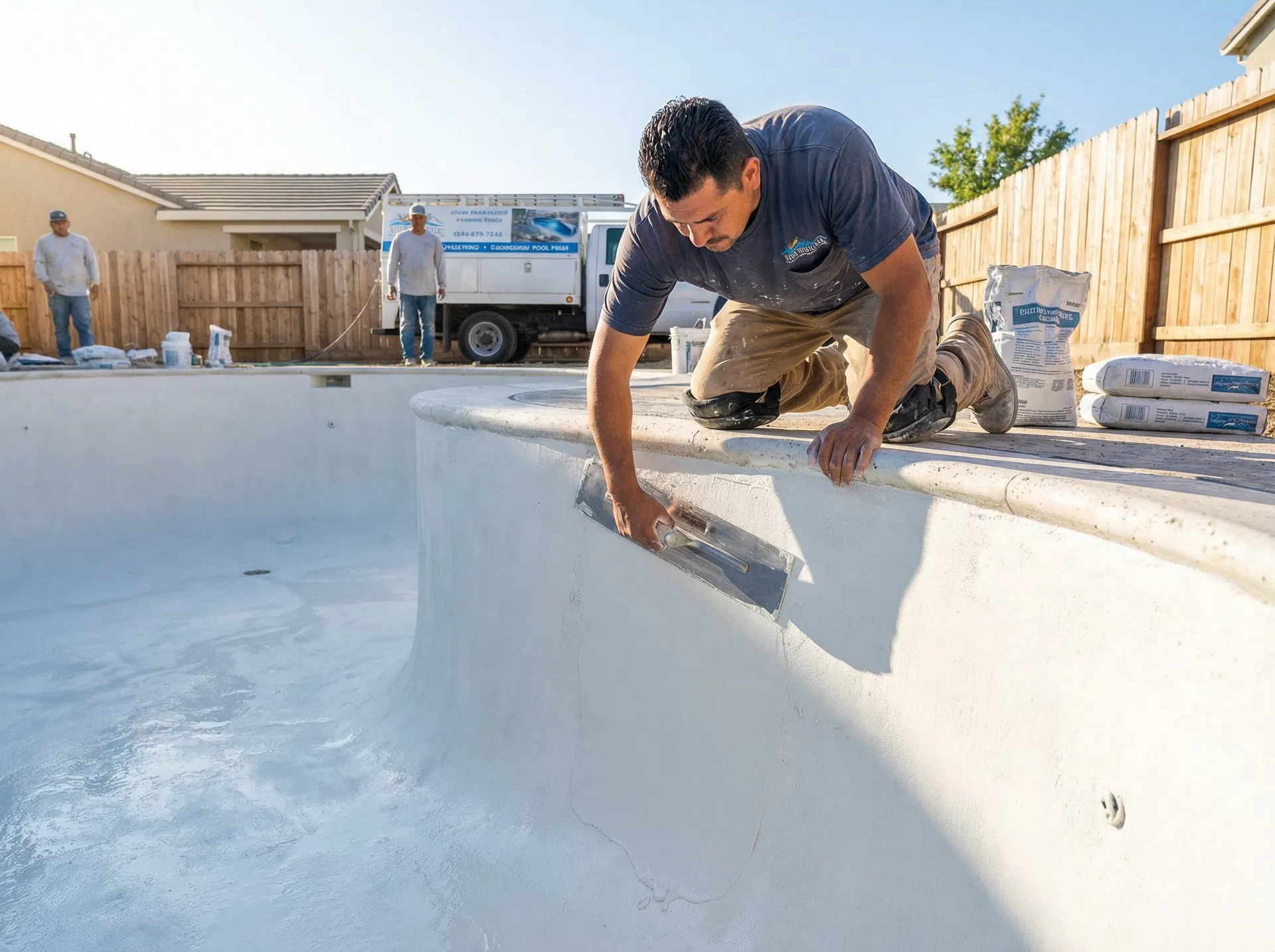 J&F Pool Plastering crew at work