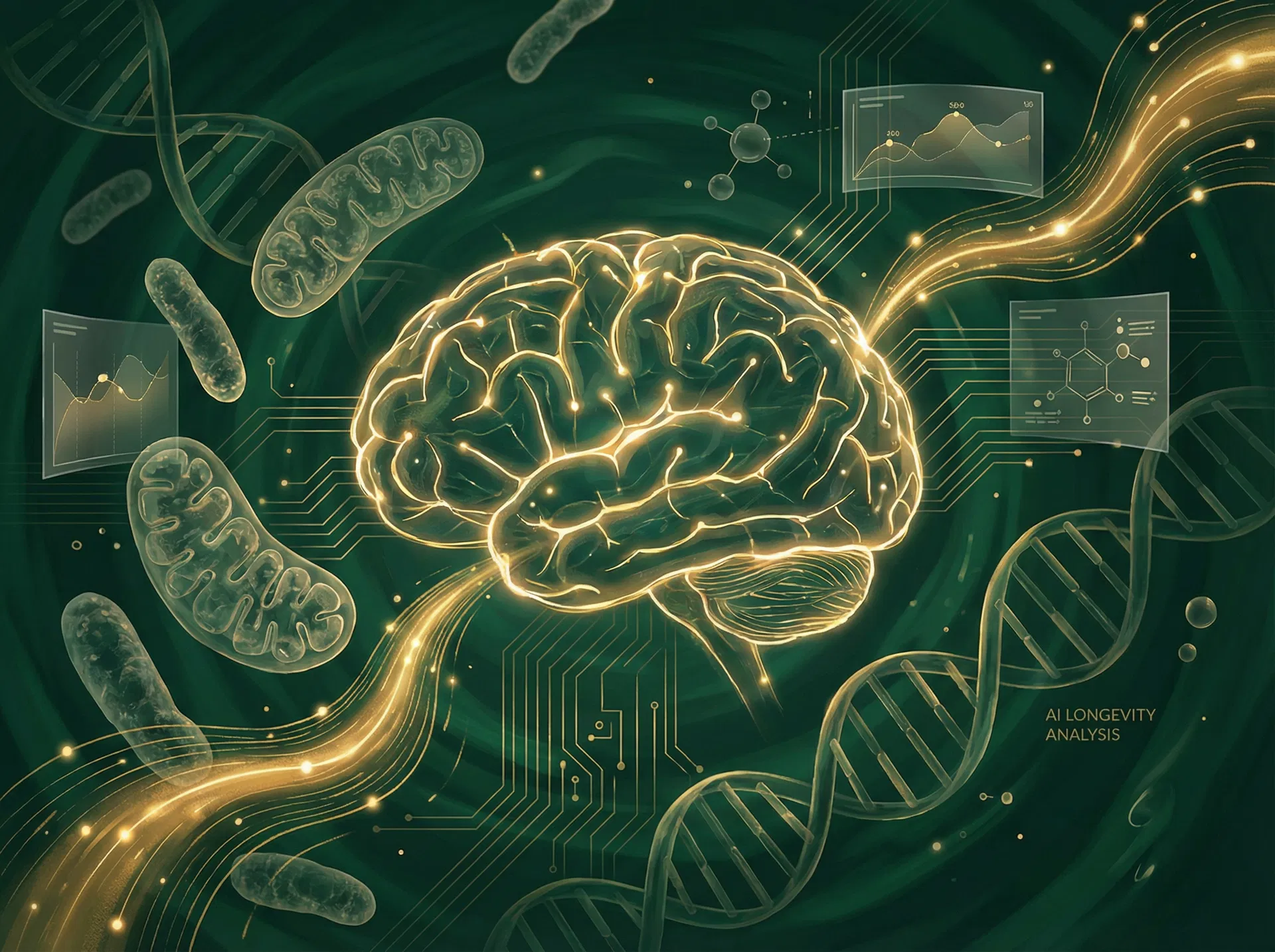 AI neural network analyzing longevity and cellular data