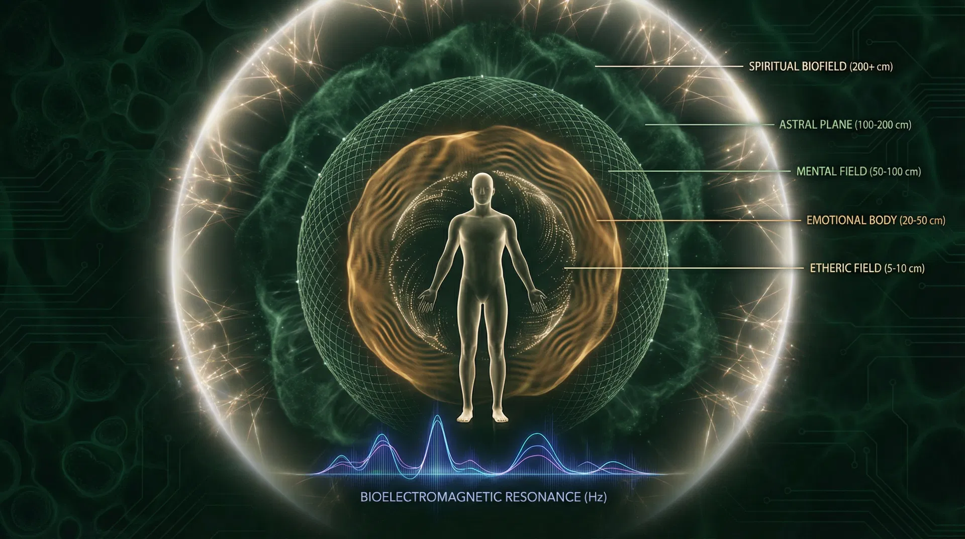 Human aura biofield layers — etheric, emotional, mental, astral, spiritual