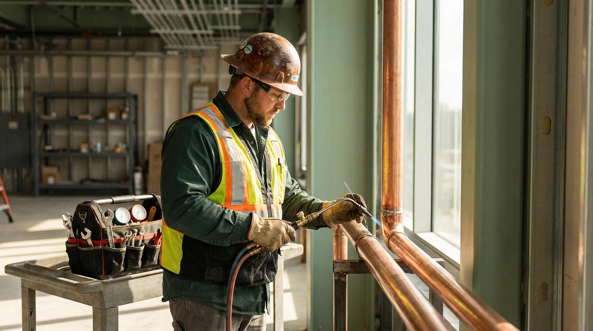 Professional Texas plumber working on copper piping