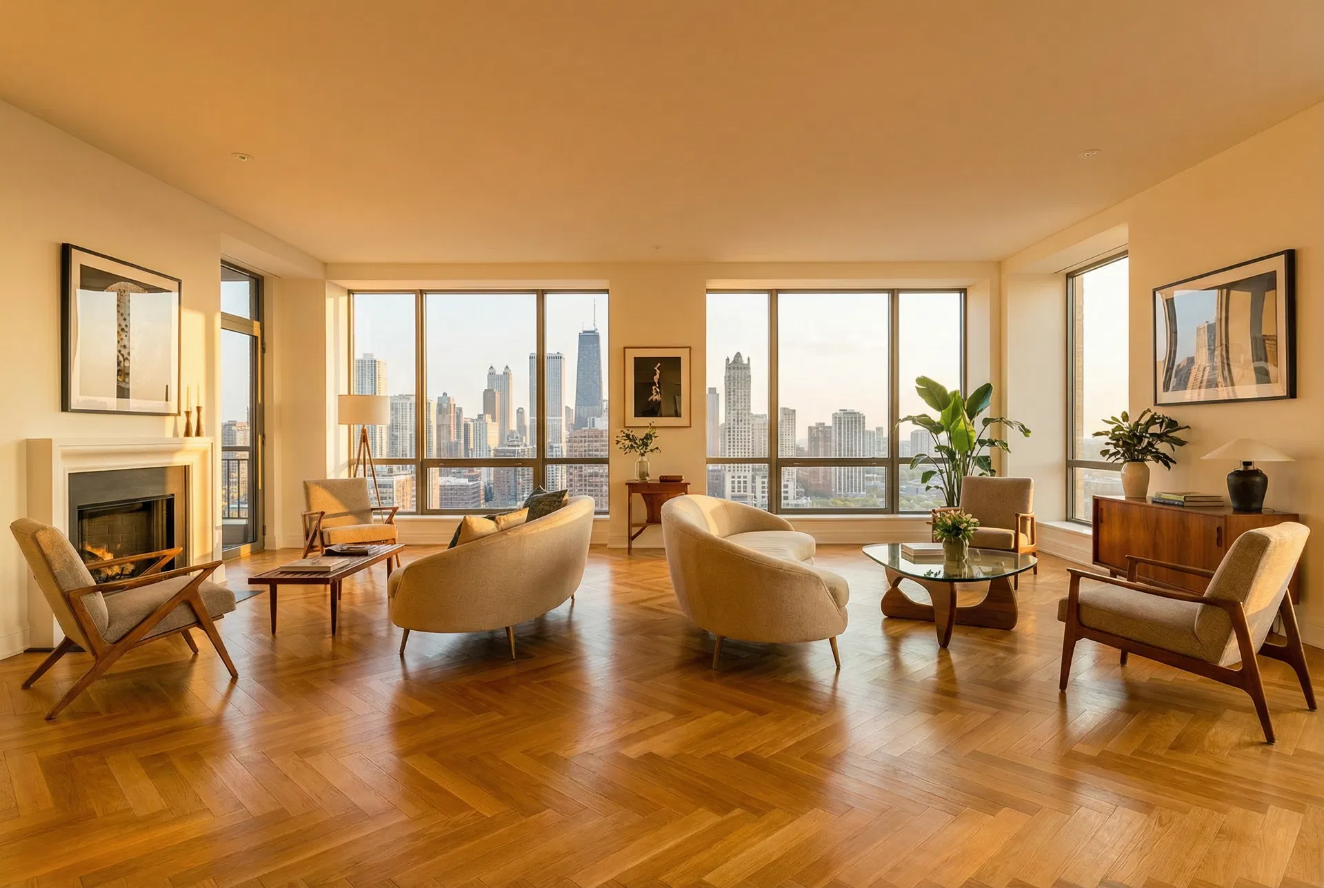 Beautiful herringbone hardwood floor in a North Shore home