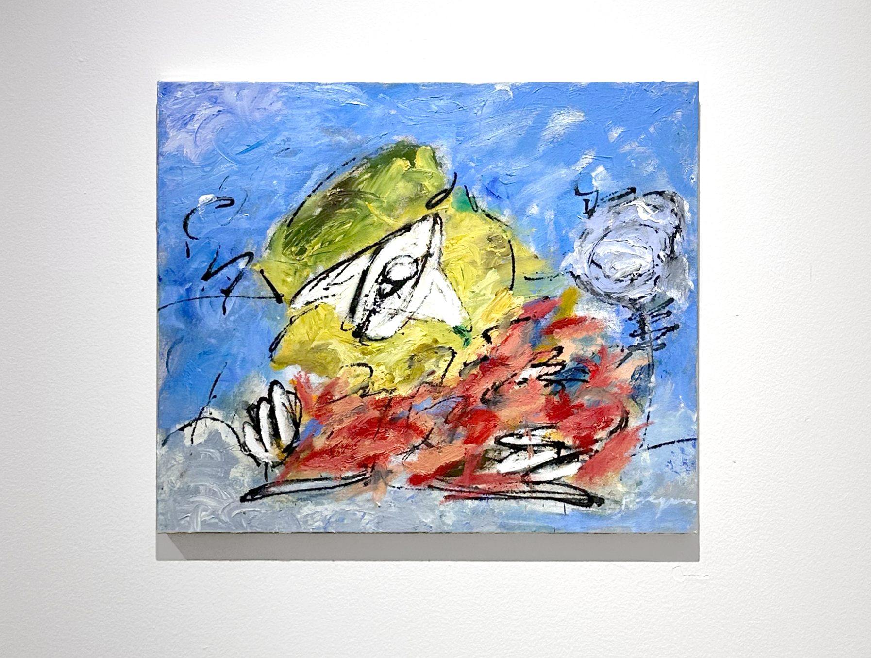 A tocar del gest, trencat (At the Touch of the Gesture , Broken), 2025. Oil, spray paint and charcoal on canvas. 54 x 65 cm.