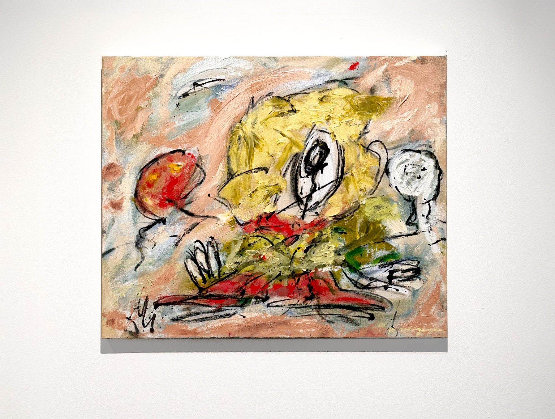 Desordre fixat (Fixed Disorder), 2025. Oil, spray paint and charcoal on canvas. 54 x 65 cm.