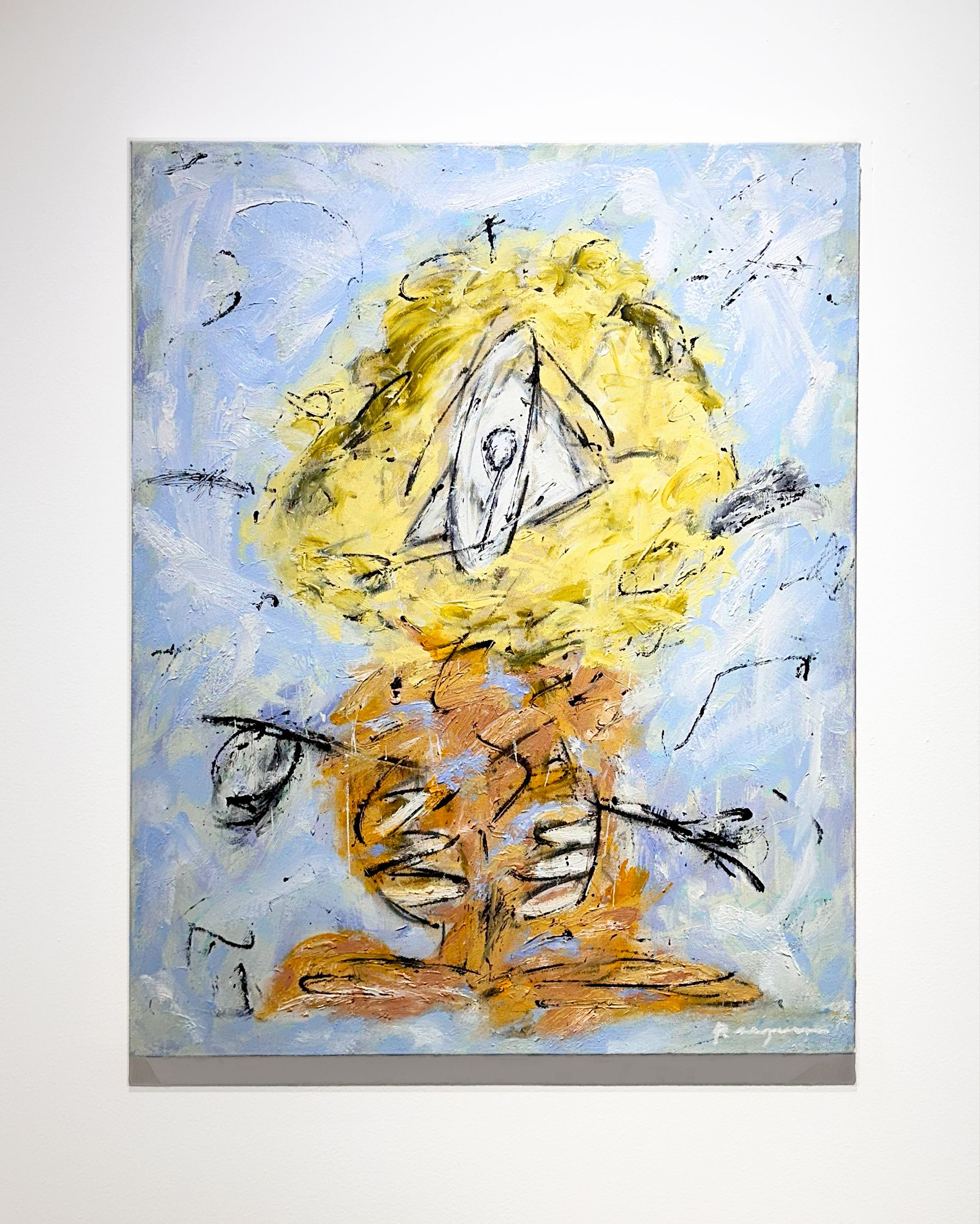 El pescador ( The Fisherman ), 2025. Oil, spray paint and charcoal on canvas. 92 x 73 cm.