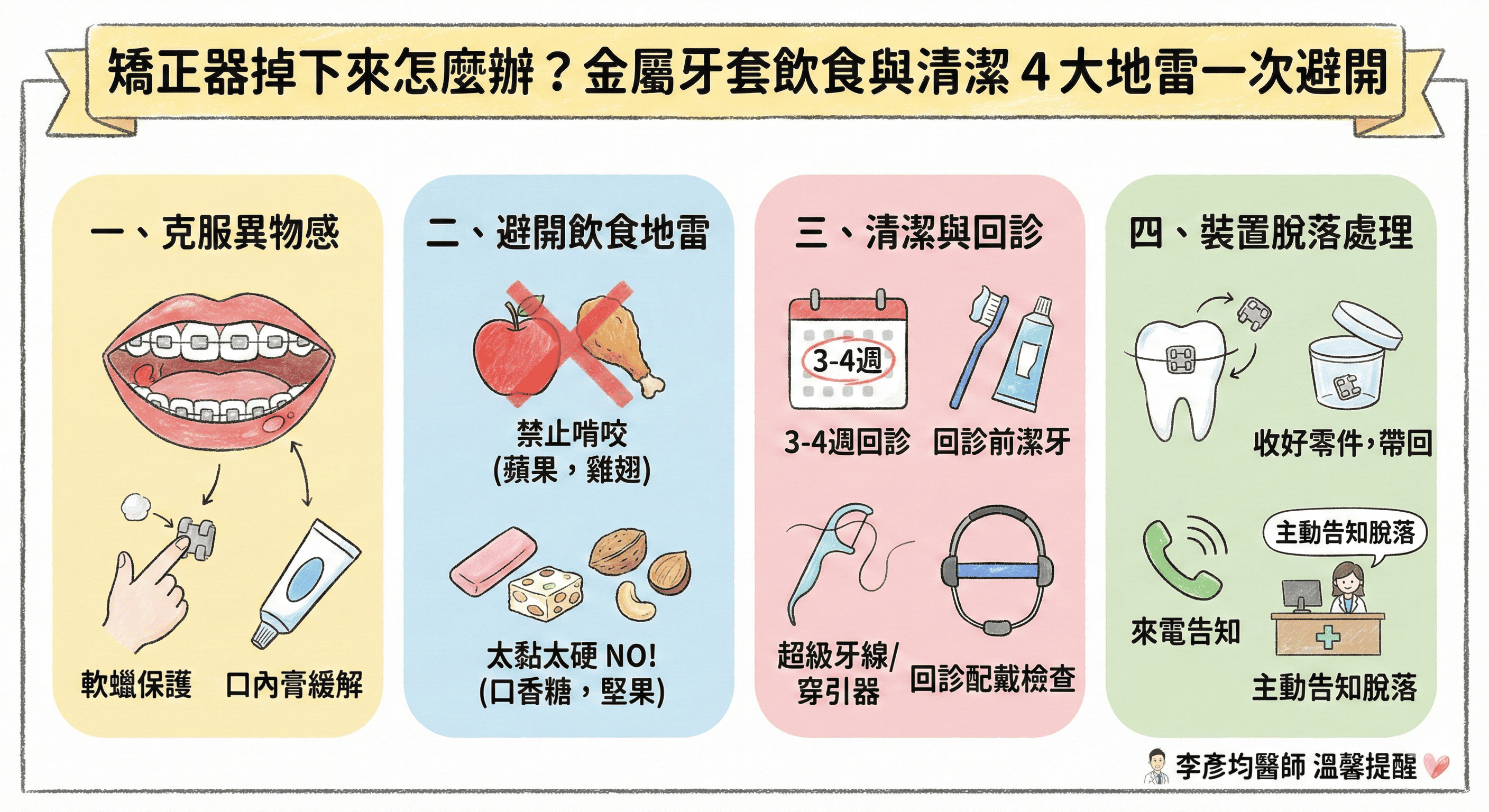 矯正器掉下來怎麼辦？金屬牙套飲食與清潔 4大地雷一次避開