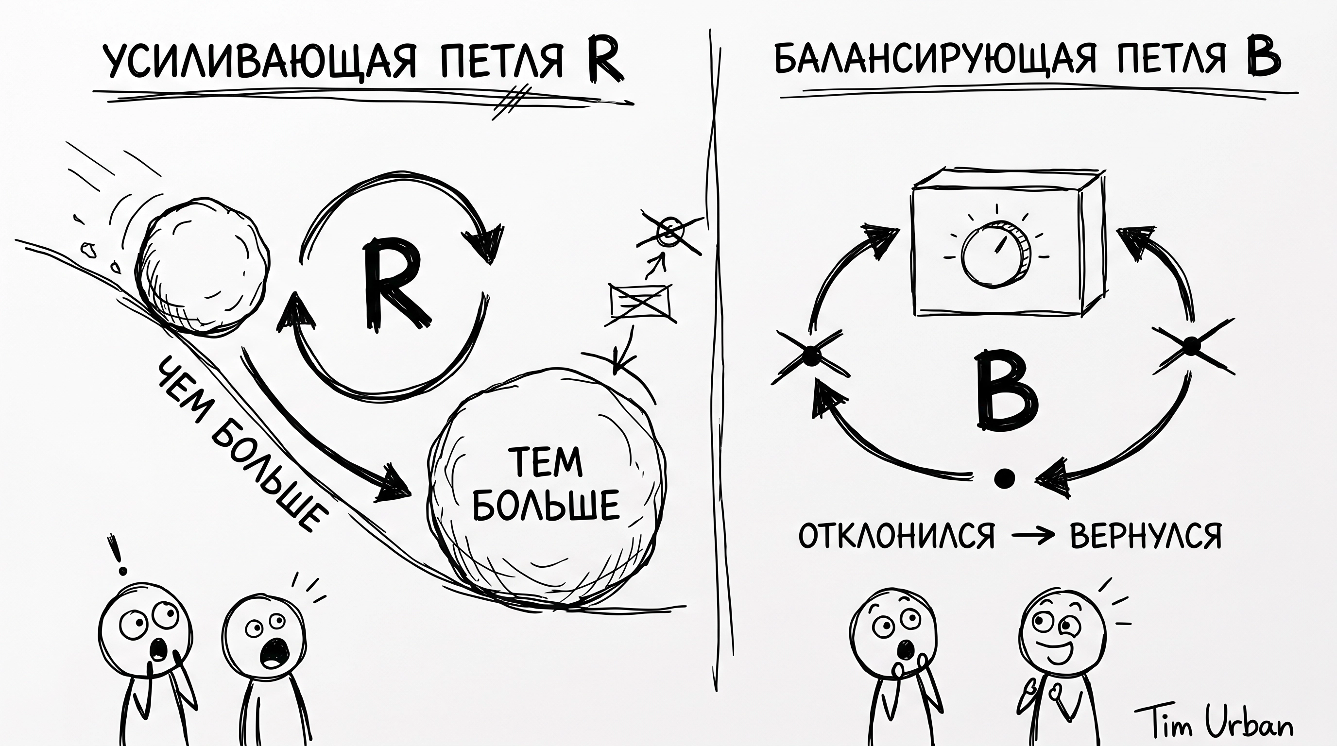Усиливающая и балансирующая петли обратной связи