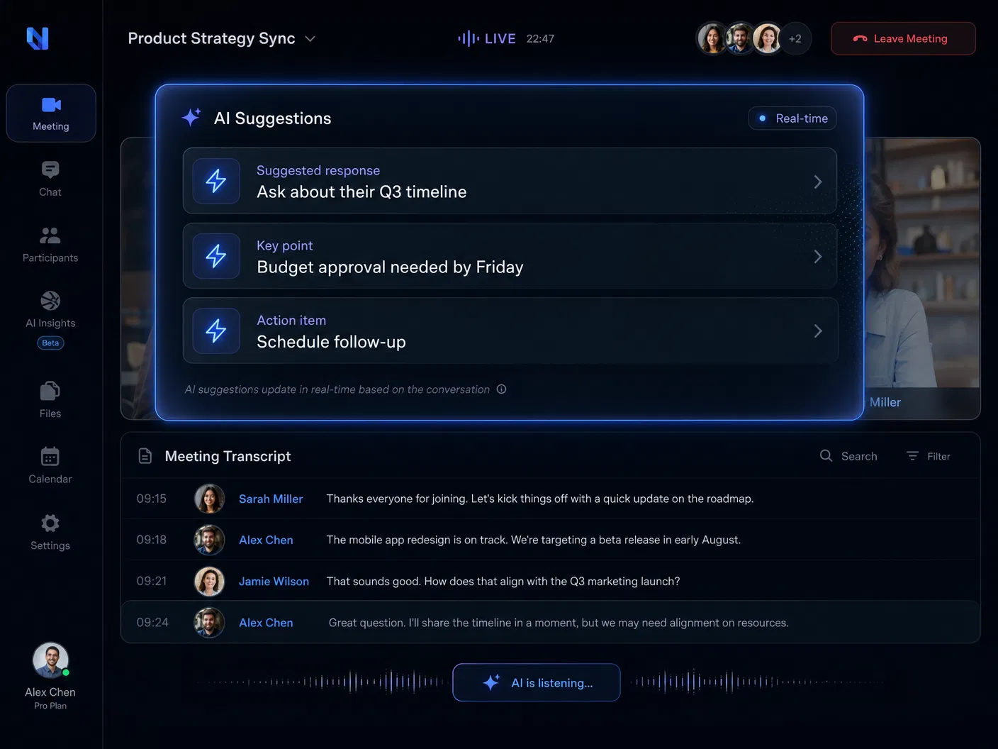 AI suggestions interface