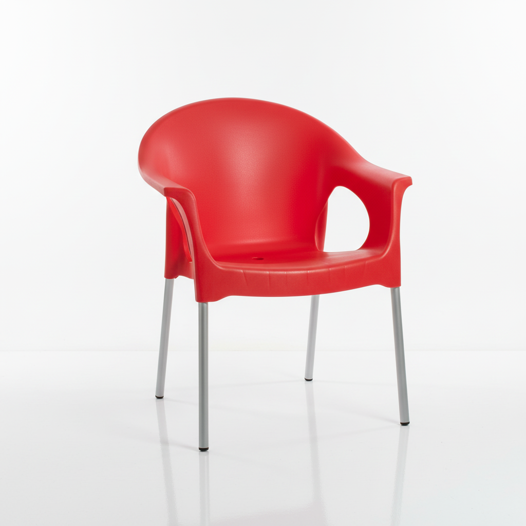 Cadeira Poltrona Ergonômica Plástico Reforçado Pés Alumínio — Vermelha
