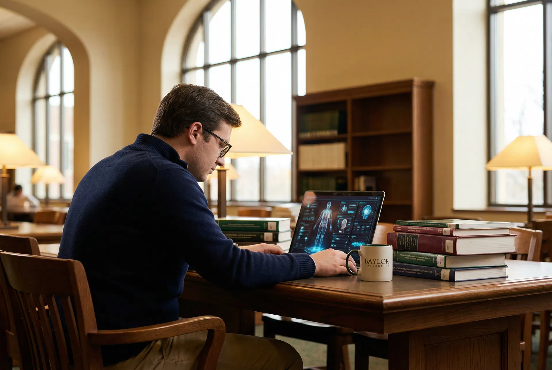 Graduate student using AI simulation at Baylor University