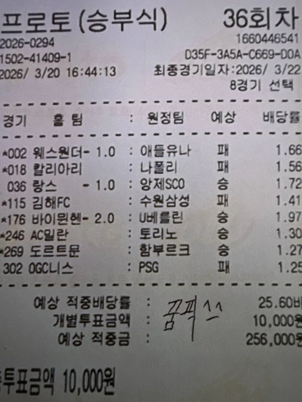 프로토 적중 내역