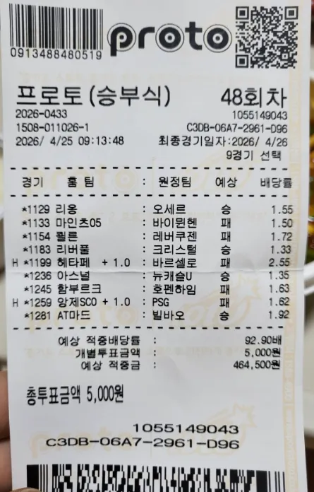 프로토 적중 내역