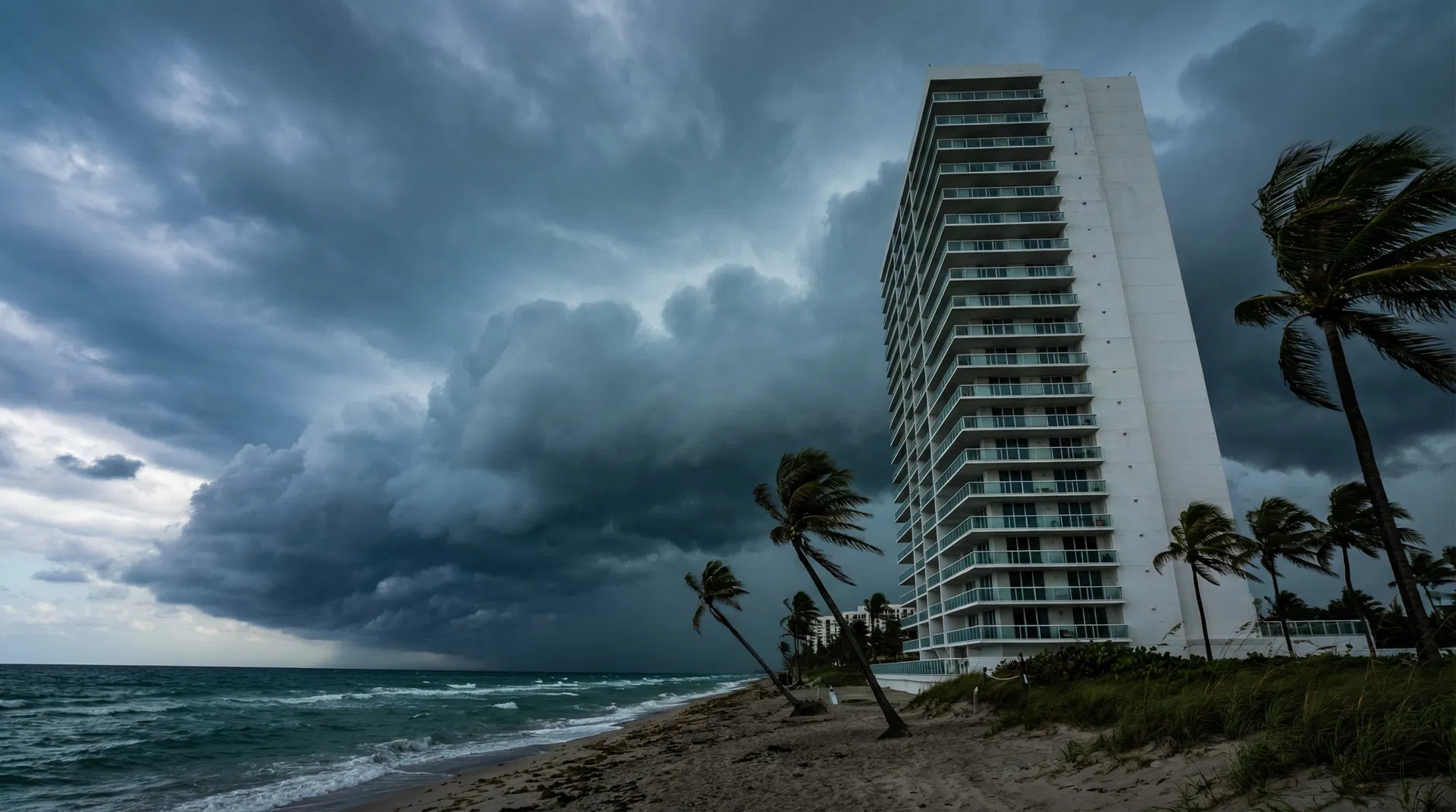 Florida beachfront condominium during approaching storm